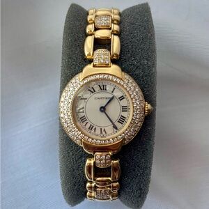 Cartier Vendôme 18K Yellow Gold Diamond Bezel & Diamond Bracelet Women’s Watch